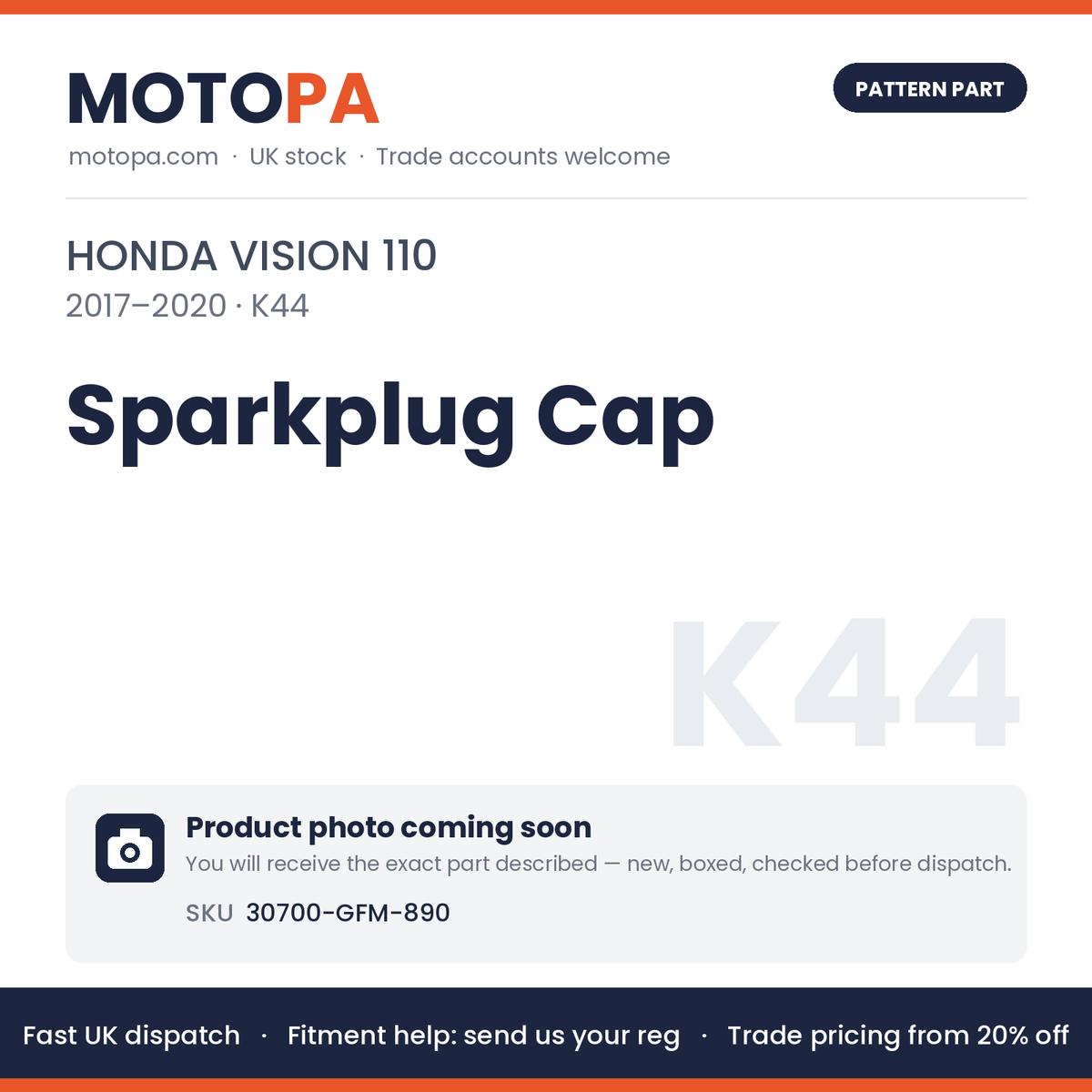 Fits Honda Vision 110 2017-2020 Sparkplug Cap 30700-GFM-890 | MotoPa