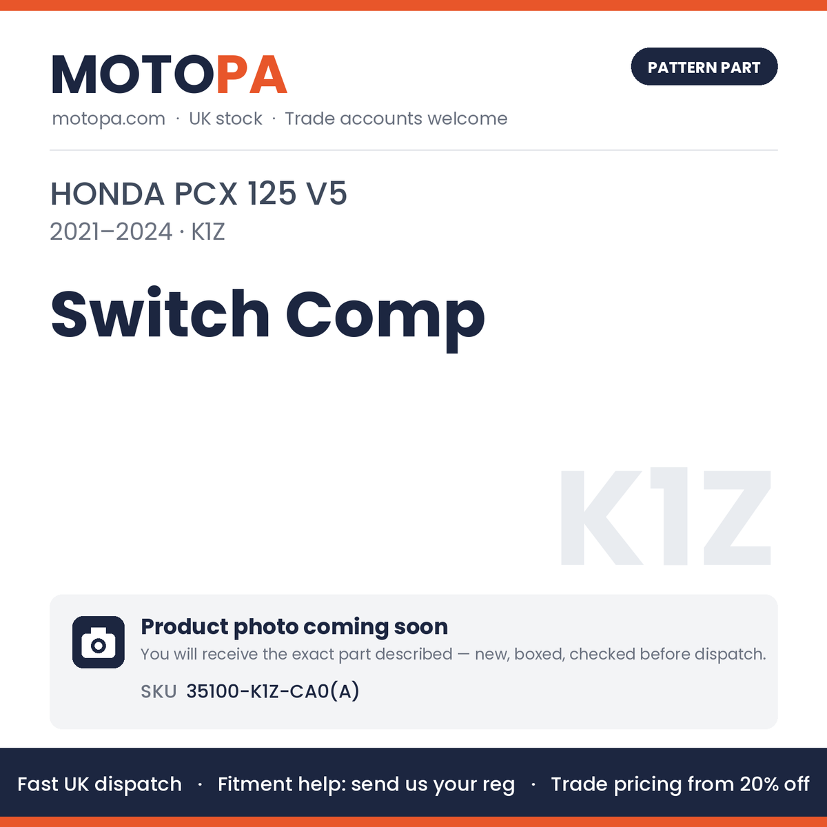 Fits Honda PCX 125 V5 2021-2024 Switch Comp 35100-K1Z-CA0(A) | MotoPa