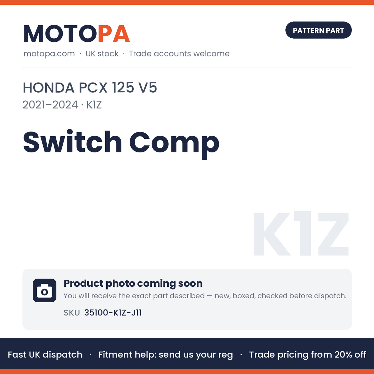 Fits Honda PCX 125 V5 2021-2024 Switch Comp 35100-K1Z-J11 | MotoPa