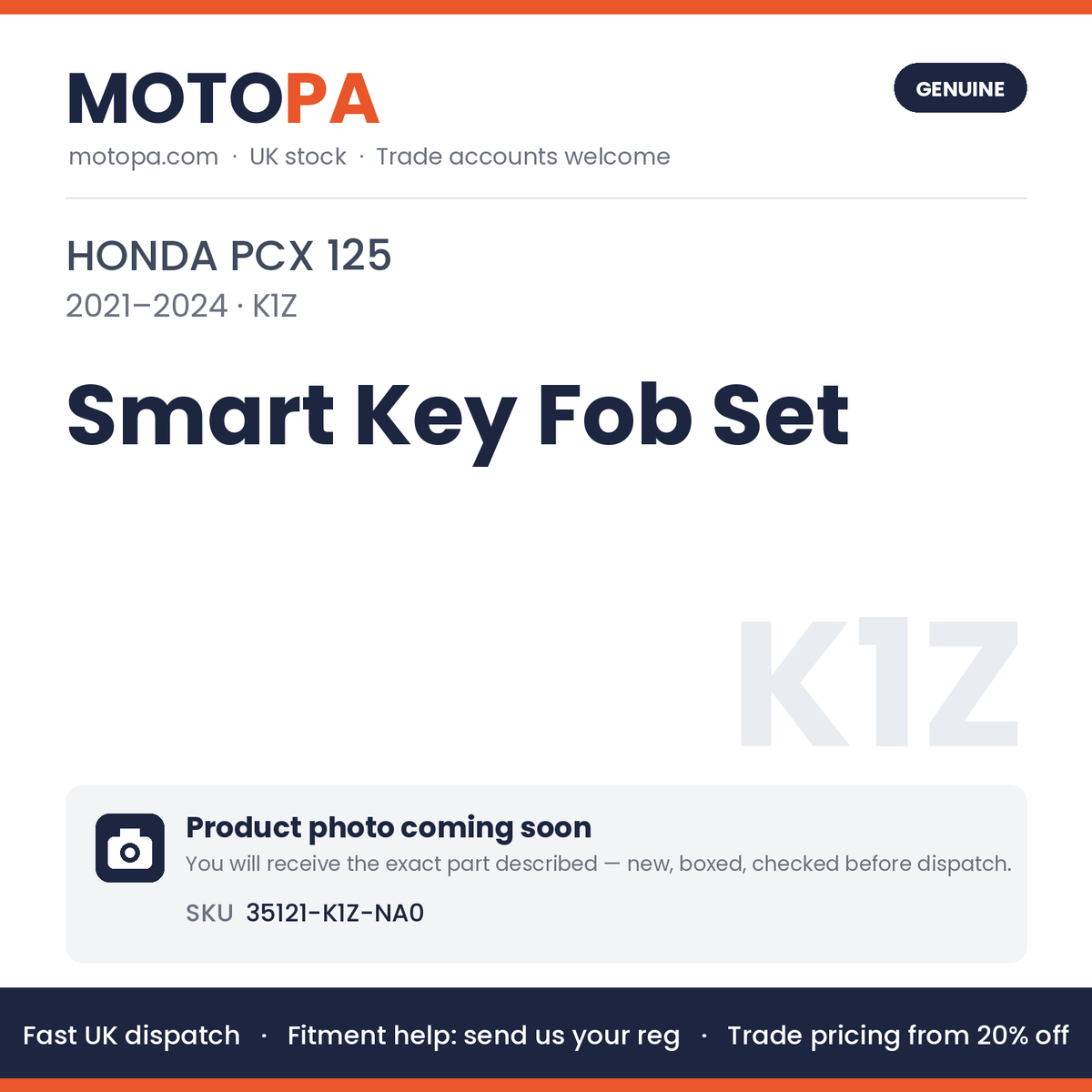 Genuine Honda PCX 125 2021-2024 Smart Key Fob Set 35121-K1Z-NA0 | SKU 35121-K1Z-NA0 | photo coming soon