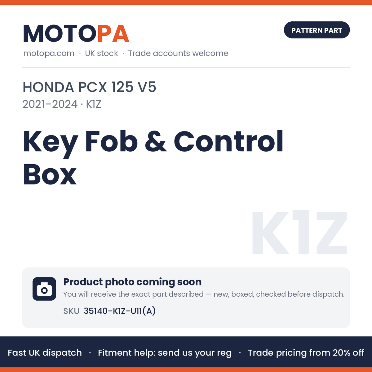 Fits Honda PCX 125 V5 2021-2024 Key Fob & Control Box 35140-K1Z-U11(A) | MotoPa
