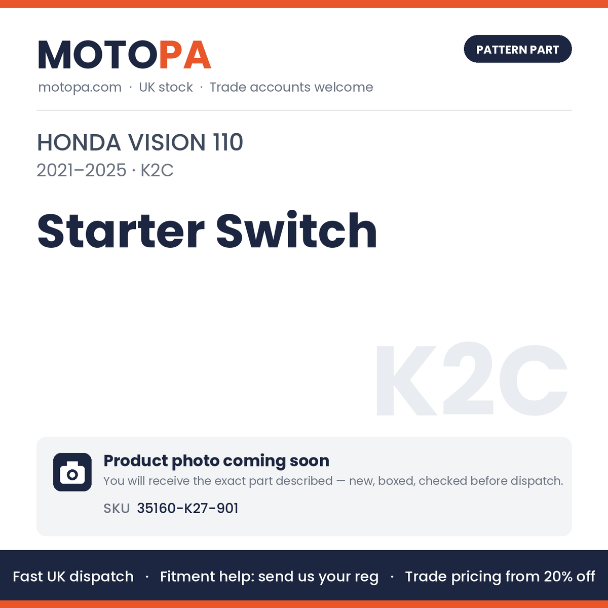 Fits Honda Vision 110 2021-2025 Starter Switch 35160-K27-901 | MotoPa