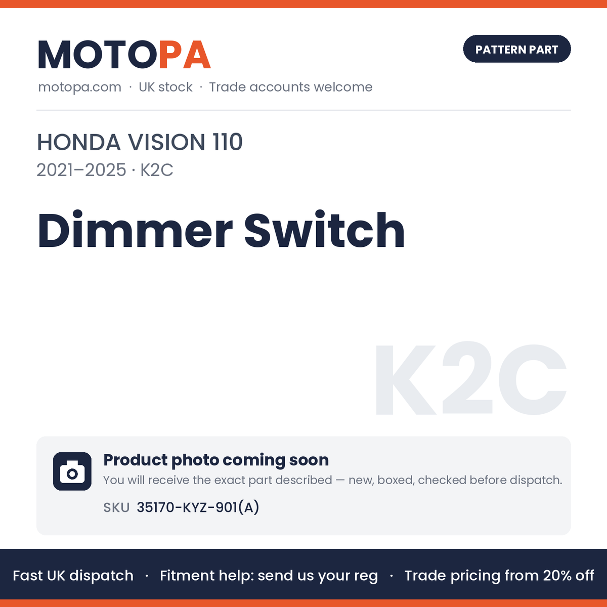 Fits Honda Vision 110 2021-2025 Dimmer Switch 35170-KYZ-901(A) | MotoPa