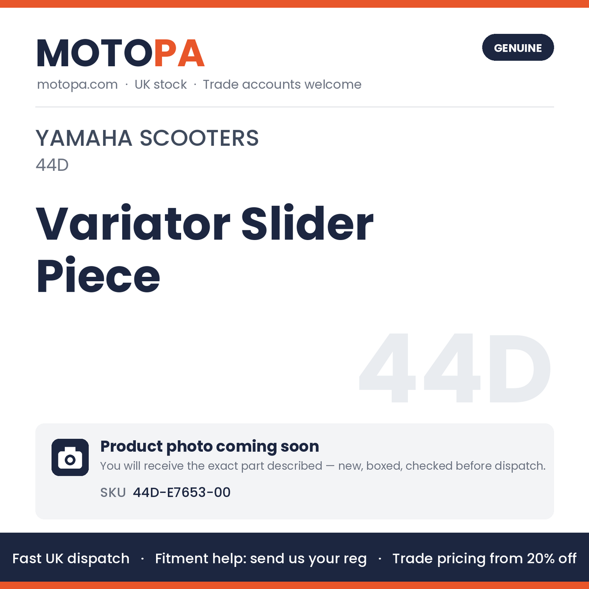 Genuine Yamaha Variator Slider Piece 44D-E7653-00 | SKU 44D-E7653-00 | photo coming soon
