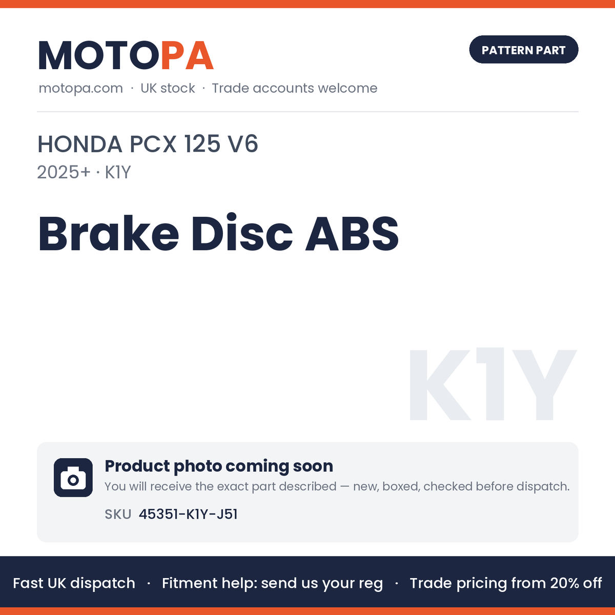 Fits Honda PCX 125 V6 2025+ Brake Disc ABS 45351-K1Y-J51 | MotoPa