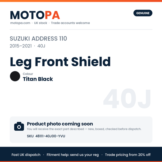 Suzuki Address 110 2015-2021 Leg Front Shield Titan Black 48111-40J00-YVU | SKU 48111-40J00-YVU | photo coming soon