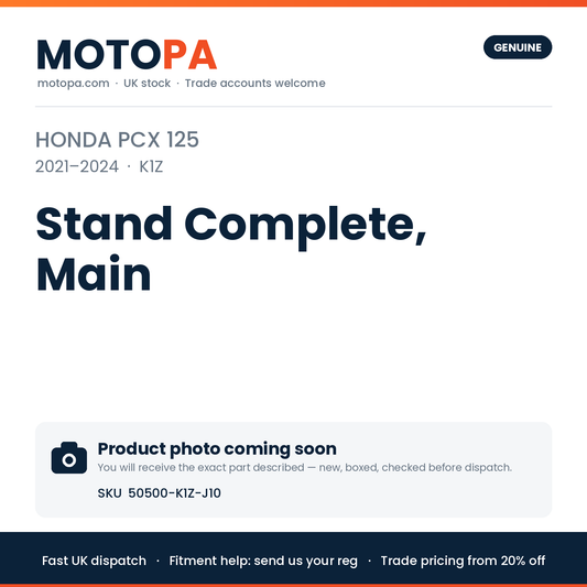 Genuine Honda PCX 125 2021-2024 Stand Complete, Main 50500-K1Z-J10 | SKU 50500-K1Z-J10 | photo coming soon