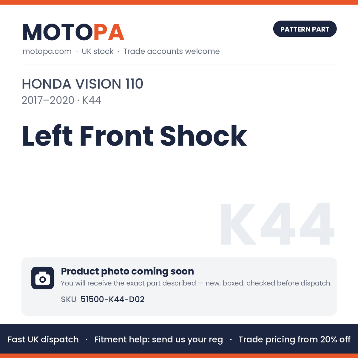 Fits Honda Vision 110 2017-2020 Left Front Shock 51500-K44-D02 | MotoPa