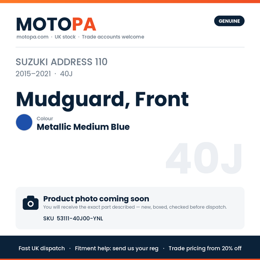 Suzuki Address 110 2015-2021 Mudguard, Front Metallic Medium Blue | SKU 53111-40J00-YNL | photo coming soon