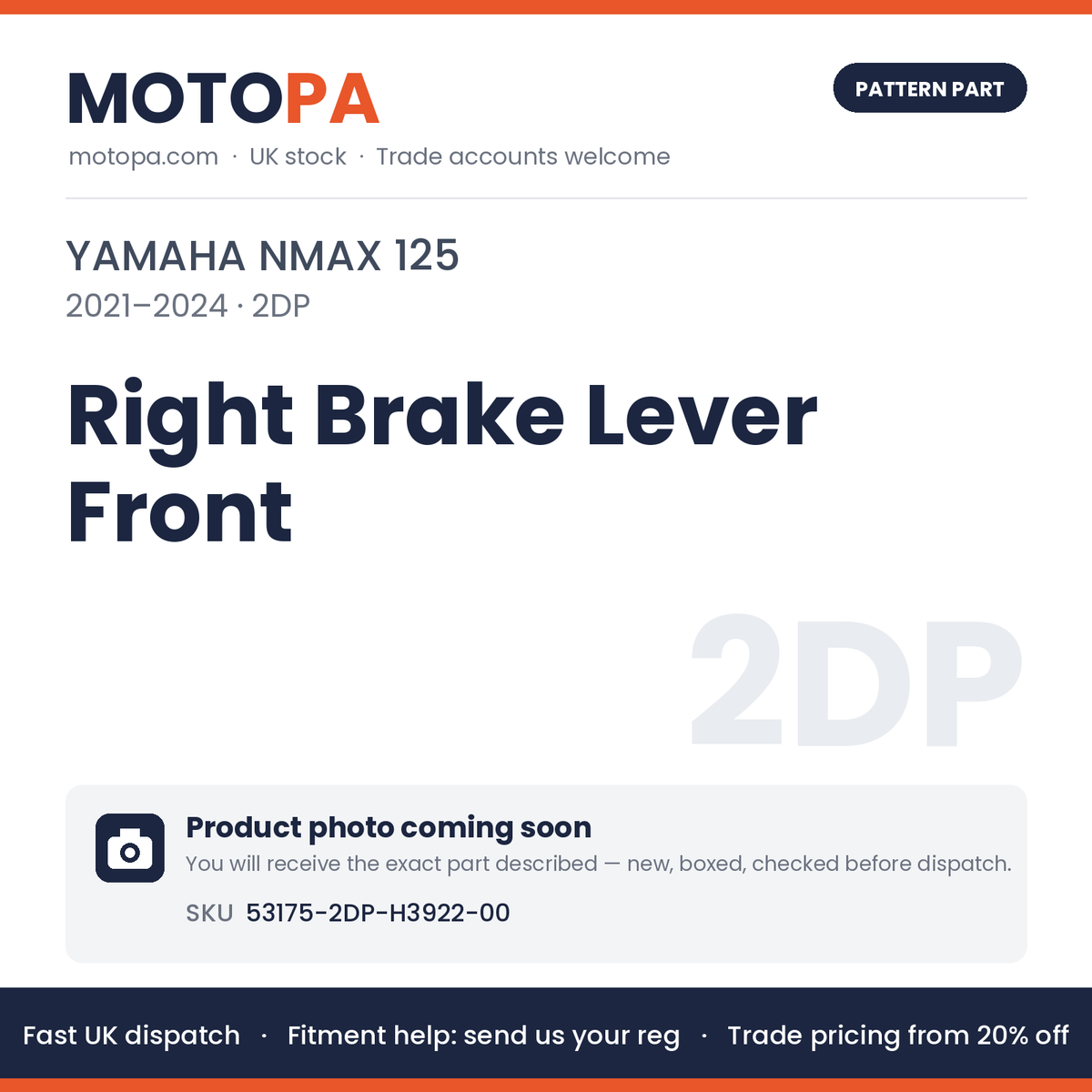 Fits Yamaha NMAX 125 2021-2024 Right Brake Lever Front 53175-2DP-H3922-00 | MotoPa