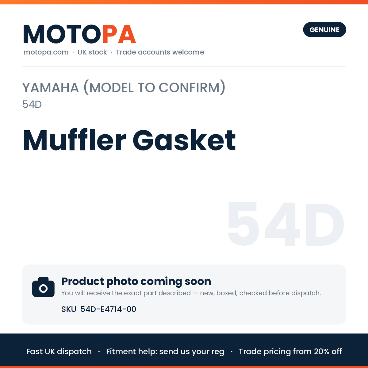 Genuine Yamaha Yamaha (model to confirm) Muffler Gasket 54D-E4714-00 | SKU 54D-E4714-00 | photo coming soon