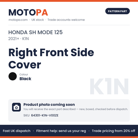 Fits Honda SH Mode 125 2021+ Right Front Side Cover Black 64301-K1N-V00ZE | MotoPa