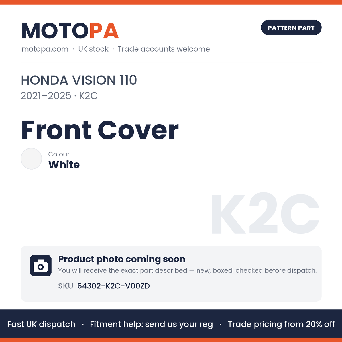 Fits Honda Vision 110 2021-2025 Front Cover White 64302-K2C-V00ZD | MotoPa