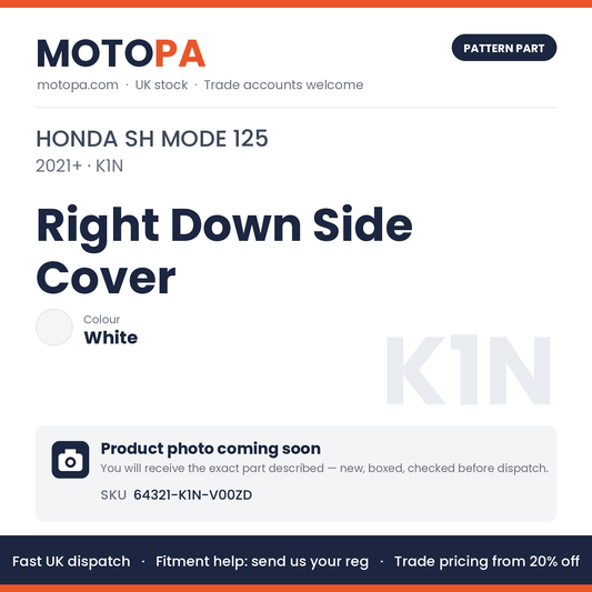 Fits Honda SH Mode 125 2021+ Right Down Side Cover White 64321-K1N-V00ZD | MotoPa