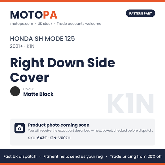 Fits Honda SH Mode 125 2021+ Right Down Side Cover Matte Black 64321-K1N-V00ZH | MotoPa