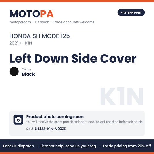 Fits Honda SH Mode 125 2021+ Left Down Side Cover Black 64322-K1N-V00ZE | MotoPa