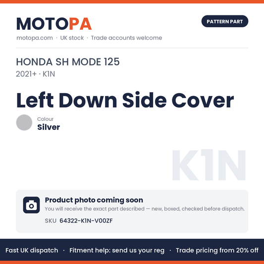Fits Honda SH Mode 125 2021+ Left Down Side Cover Silver 64322-K1N-V00ZF | MotoPa