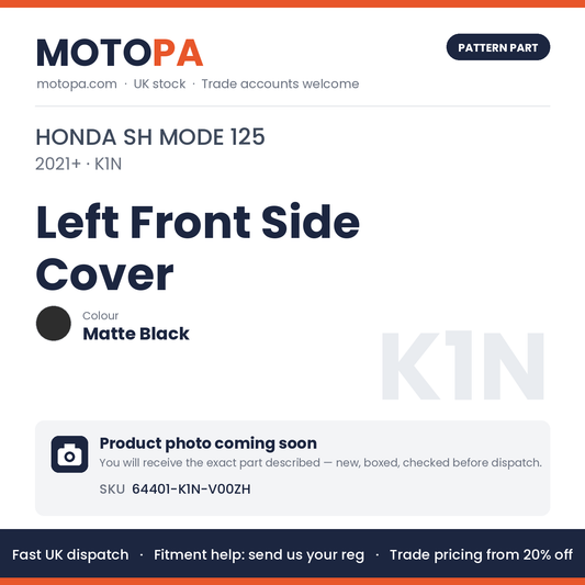 Fits Honda SH Mode 125 2021+ Left Front Side Cover Matte Black 64401-K1N-V00ZH | MotoPa