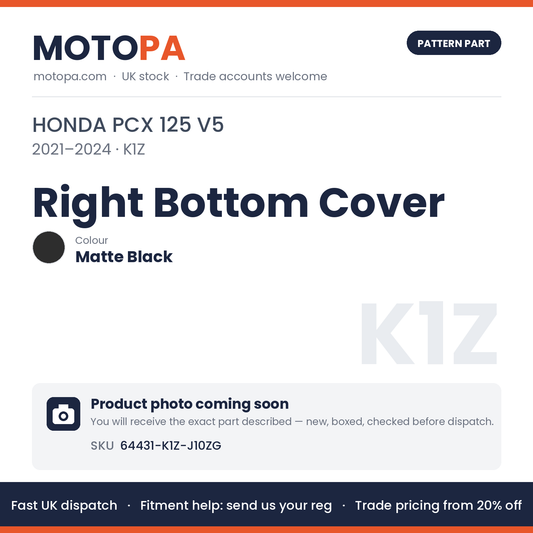 Fits Honda PCX 125 V5 2021-2024 Right Bottom Cover Matte Black 64431-K1Z-J10ZG | MotoPa