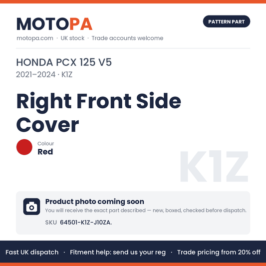Fits Honda PCX 125 V5 2021-2024 Right Front Side Cover Red 64501-K1Z-J10ZA. | MotoPa