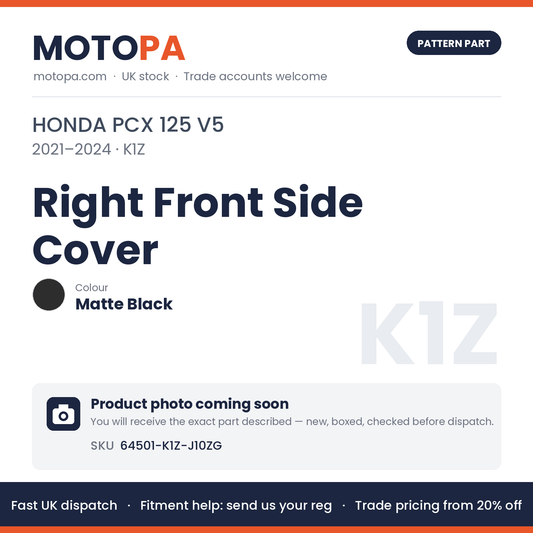 Fits Honda PCX 125 V5 2021-2024 Right Front Side Cover Matte Black 64501-K1Z-J10ZG | MotoPa