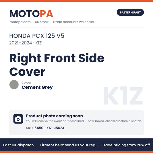 Fits Honda PCX 125 V5 2021-2024 Right Front Side Cover Cement Grey 64501-K1Z-J50ZA | MotoPa