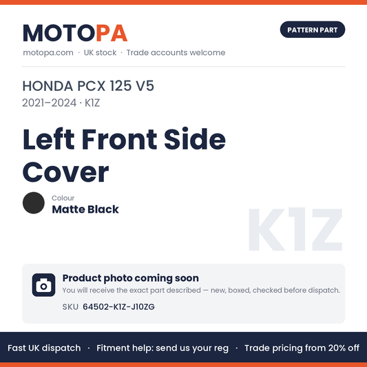 Fits Honda PCX 125 V5 2021-2024 Left Front Side Cover Matte Black 64502-K1Z-J10ZG | MotoPa