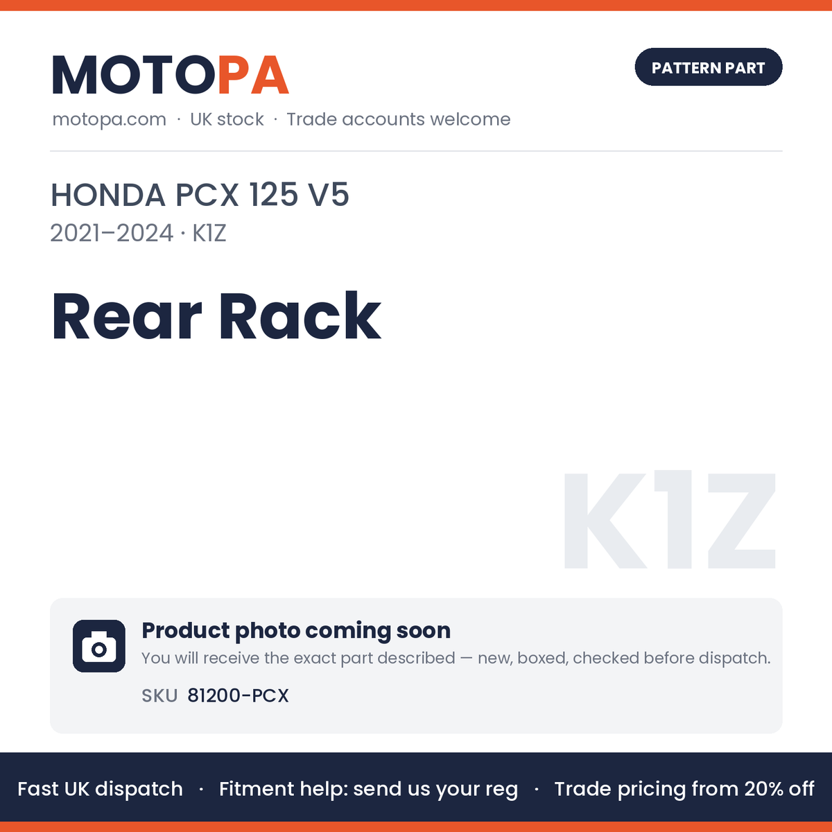 Fits Honda PCX 125 V5 2021-2024 Rear Rack 81200-PCX | MotoPa