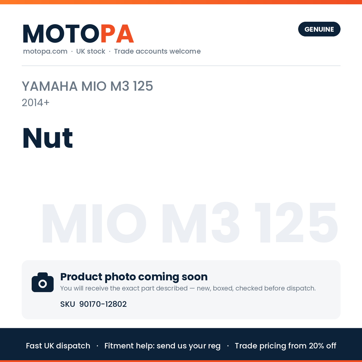 Genuine Yamaha Mio M3 125 (import) 2014+ Nut 90170-12802 | SKU 90170-12802 | photo coming soon