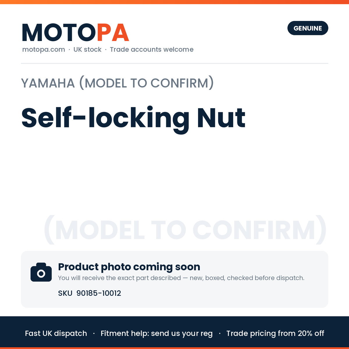Genuine Yamaha Yamaha (model to confirm) Self-locking Nut 90185-10012 | SKU 90185-10012 | photo coming soon