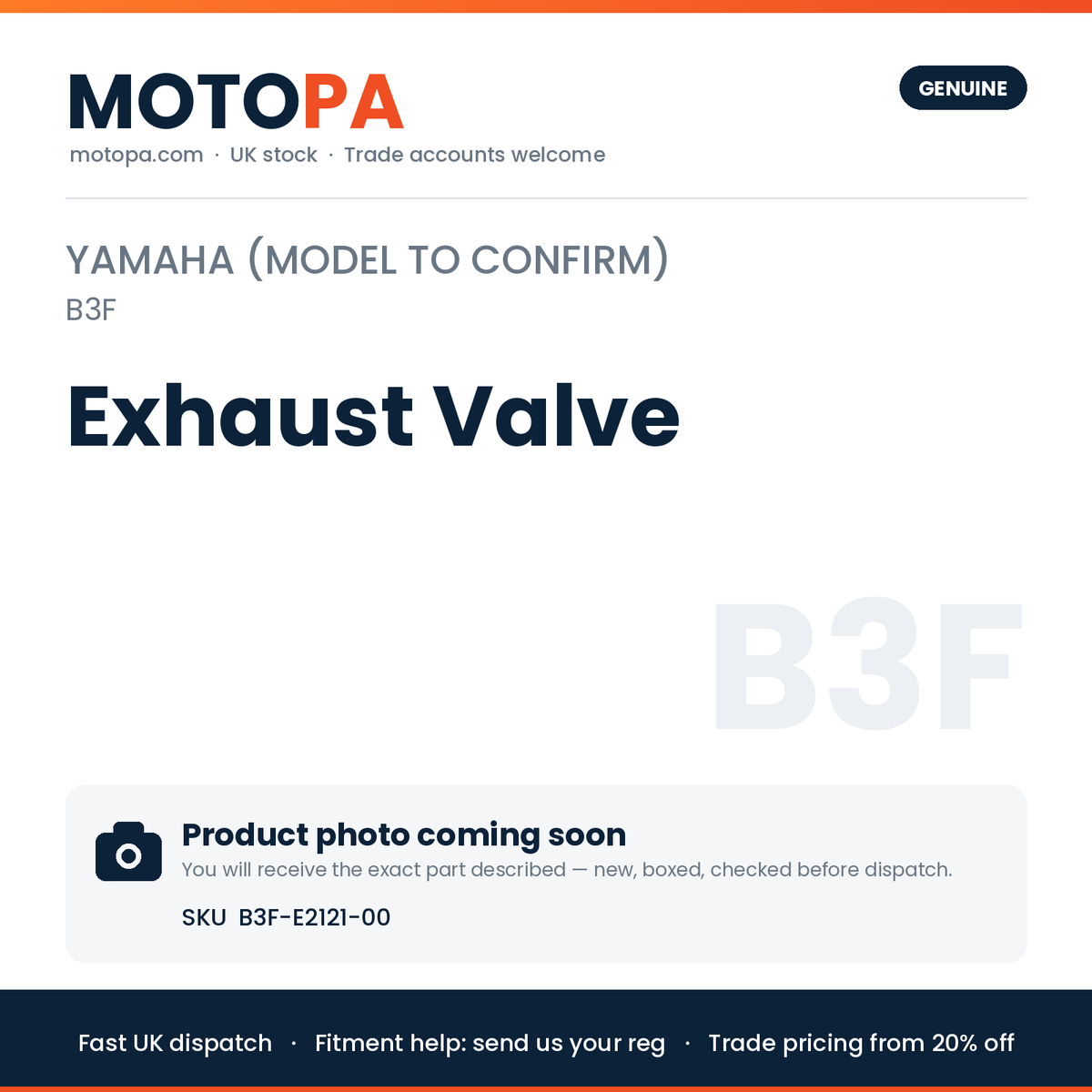 Genuine Yamaha Yamaha (model to confirm) Exhaust Valve B3F-E2121-00 | SKU B3F-E2121-00 | photo coming soon