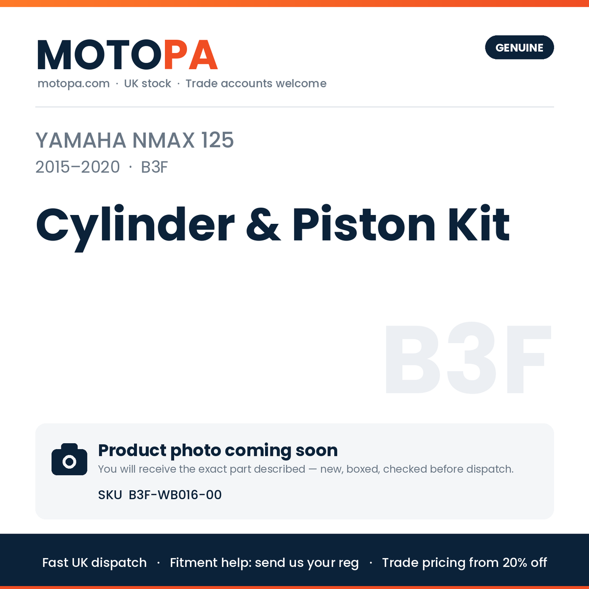 Genuine Yamaha NMAX 125 2015-2020 Cylinder & Piston Kit B3F-WB016-00 | SKU B3F-WB016-00 | photo coming soon