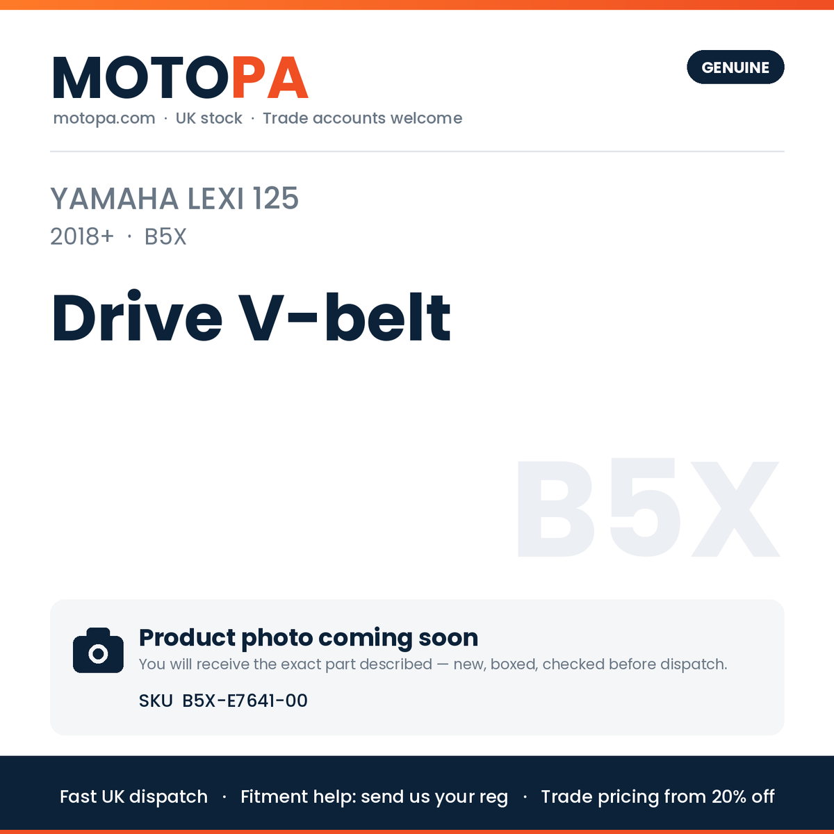 Genuine Yamaha Lexi 125 (import) 2018+ Drive V-belt B5X-E7641-00 | SKU B5X-E7641-00 | photo coming soon