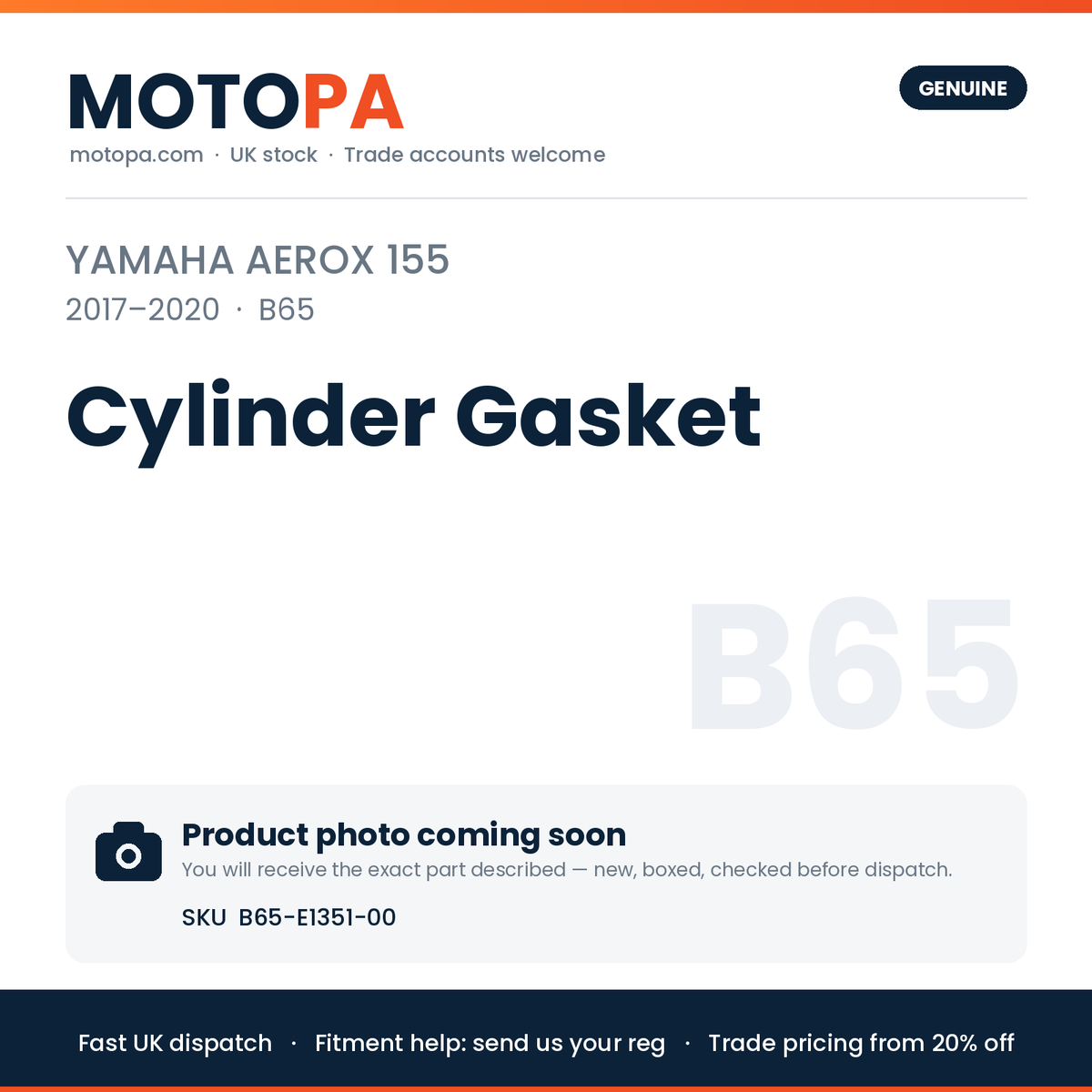 Genuine Yamaha Aerox 155 (import) 2017-2020 Cylinder Gasket B65-E1351-00 | SKU B65-E1351-00 | photo coming soon