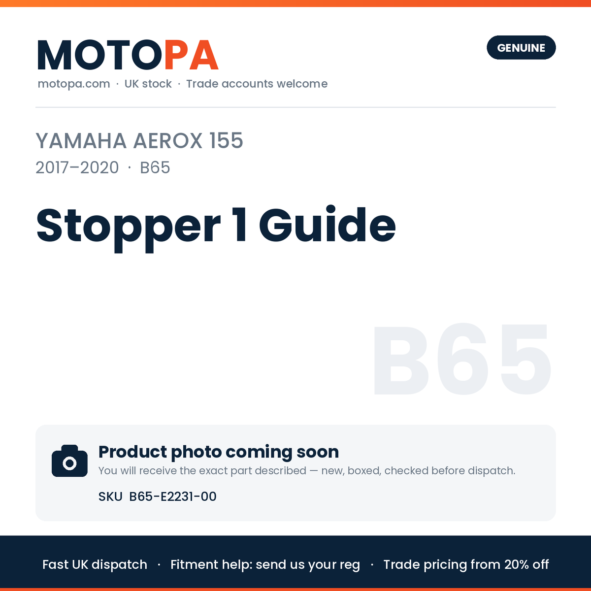 Genuine Yamaha Aerox 155 (import) 2017-2020 Stopper 1 Guide B65-E2231-00 | SKU B65-E2231-00 | photo coming soon