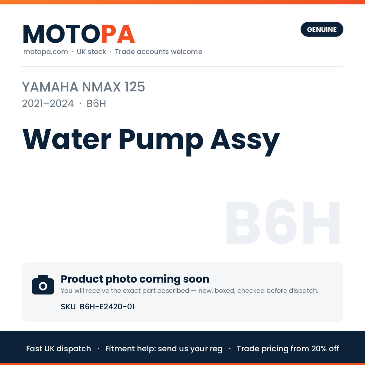 Genuine Yamaha NMAX 125 2021-2024 Water Pump Assy B6H-E2420-01 | SKU B6H-E2420-01 | photo coming soon