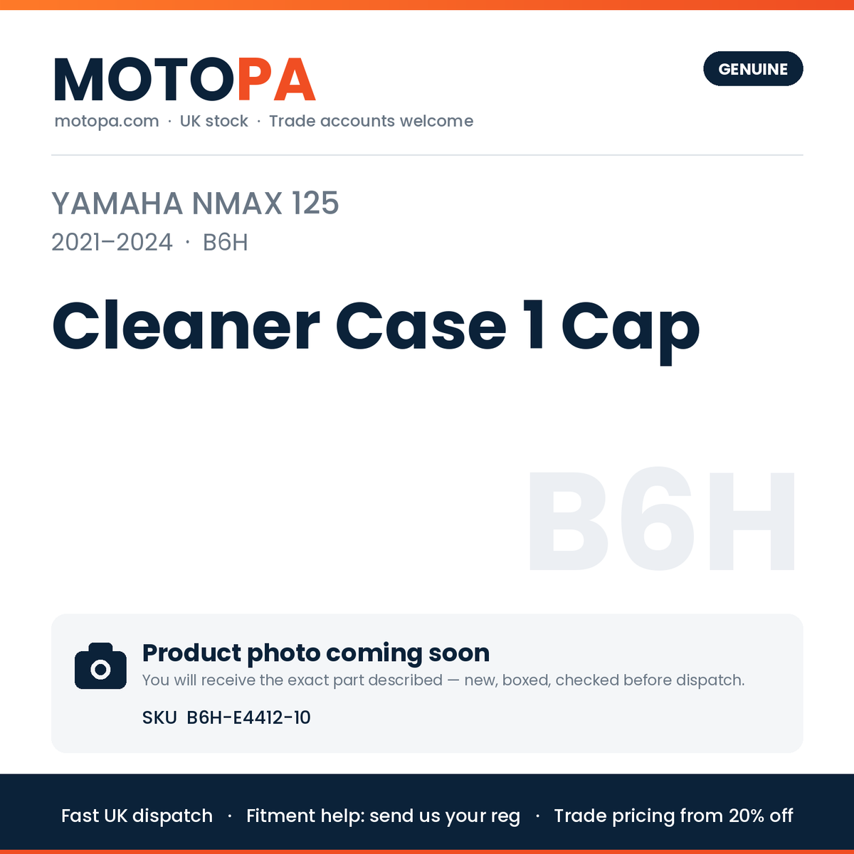Genuine Yamaha NMAX 125 2021-2024 Cleaner Case 1 Cap B6H-E4412-10 | SKU B6H-E4412-10 | photo coming soon