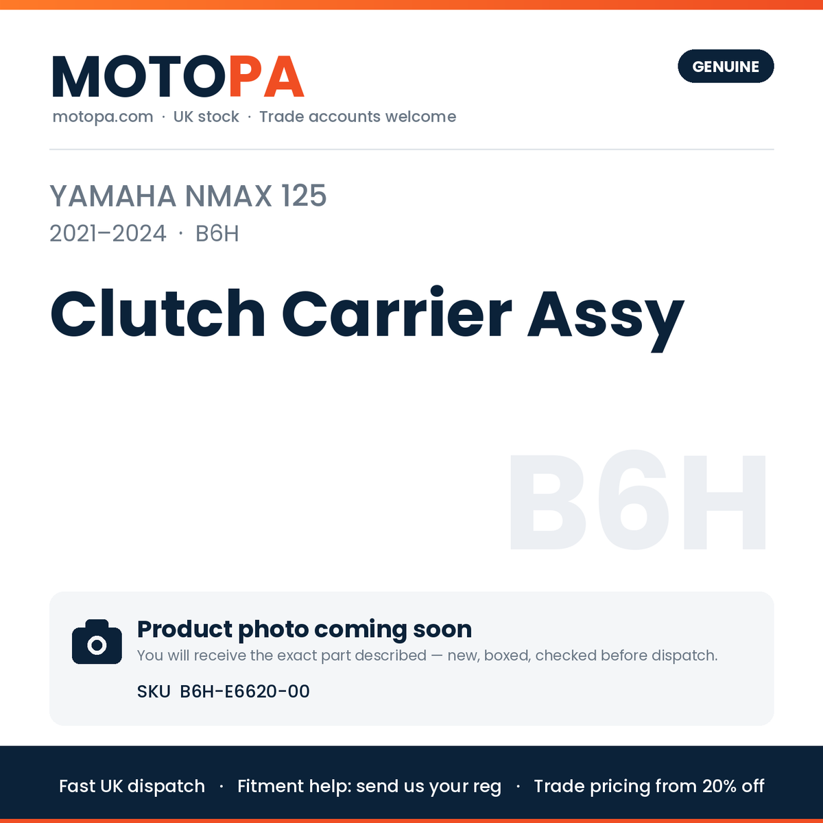 Genuine Yamaha NMAX 125 2021-2024 Clutch Carrier Assy B6H-E6620-00 | SKU B6H-E6620-00 | photo coming soon