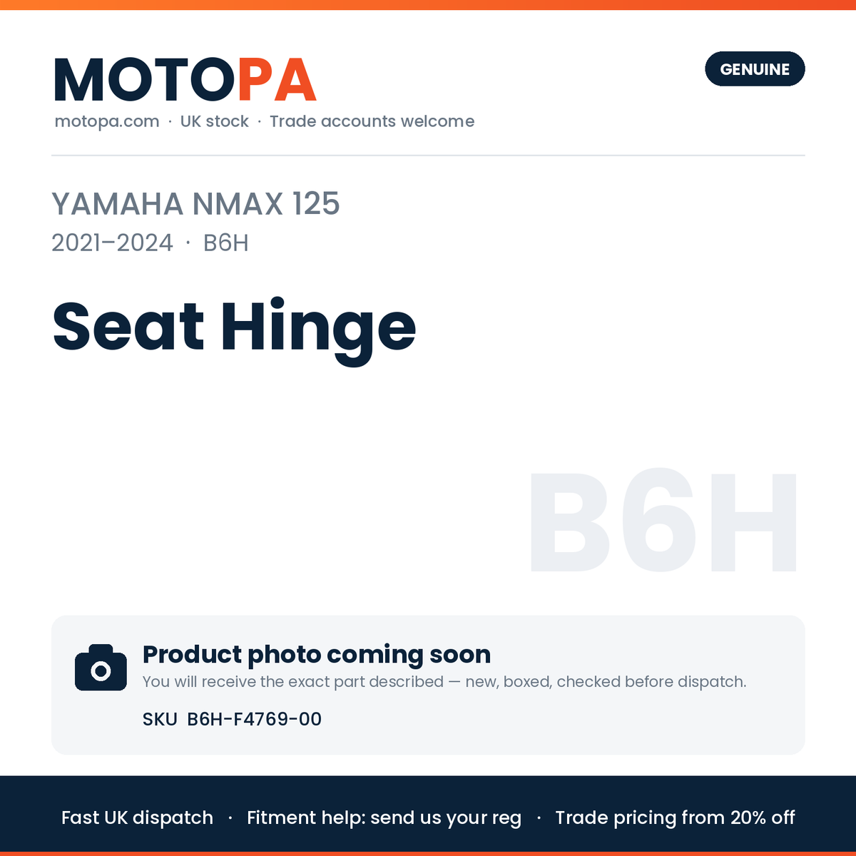 Genuine Yamaha NMAX 125 2021-2024 Seat Hinge B6H-F4769-00 | SKU B6H-F4769-00 | photo coming soon