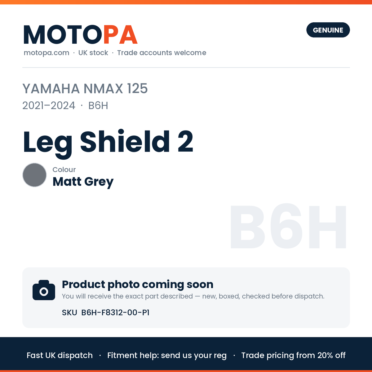 Genuine Yamaha NMAX 125 2021-2024 Leg Shield 2 Matt Grey B6H-F8312-00-P1 | SKU B6H-F8312-00-P1 | photo coming soon