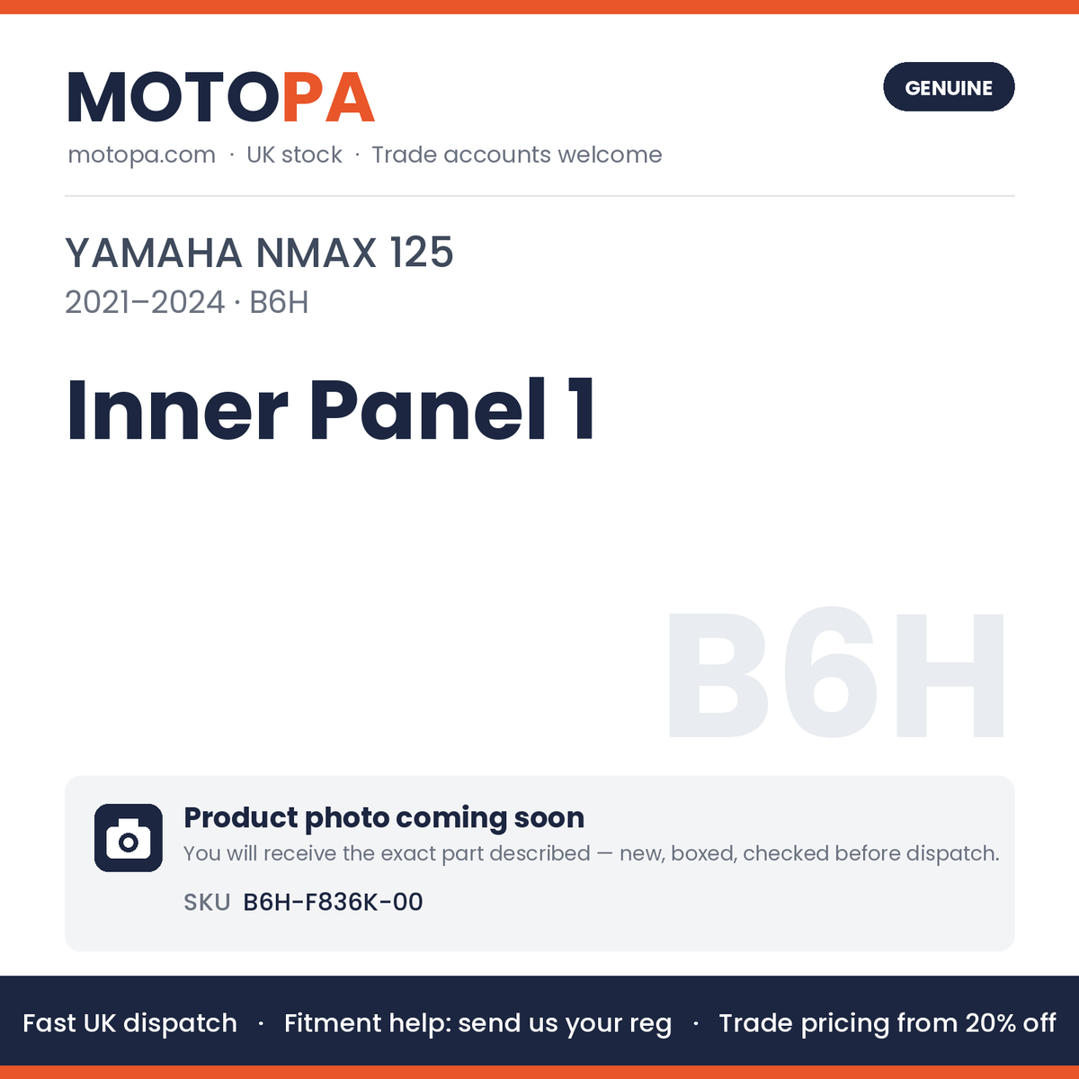 Genuine Yamaha NMAX 125 2021-2024 Inner Panel 1 B6H-F836K-00 | SKU B6H-F836K-00 | photo coming soon