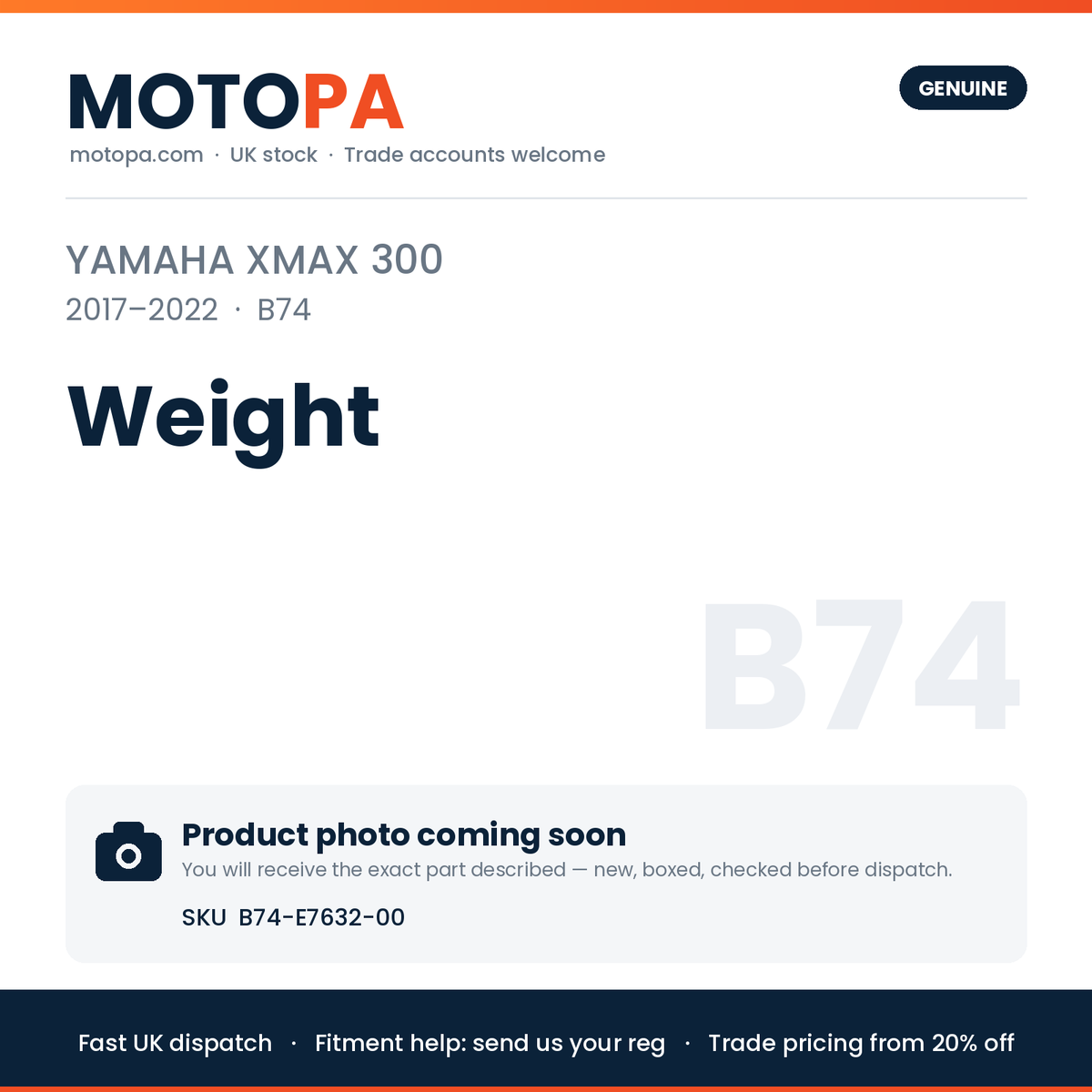 Genuine Yamaha XMAX 300 2017-2022 Weight B74-E7632-00 | SKU B74-E7632-00 | photo coming soon