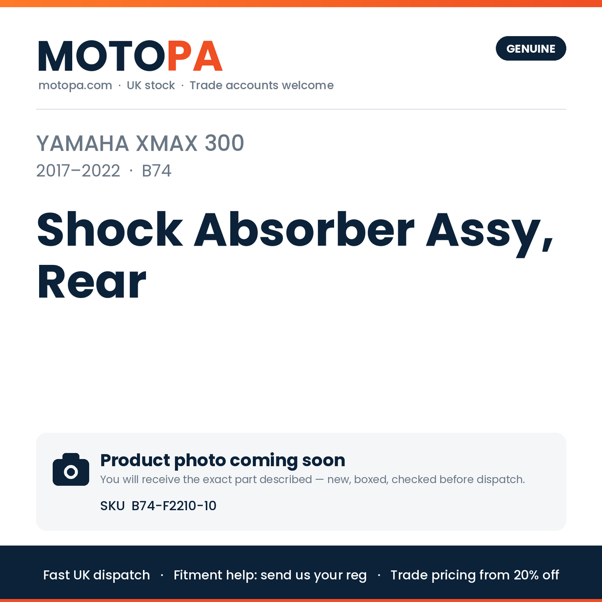 Genuine Yamaha XMAX 300 2017-2022 Shock Absorber Assy, Rear B74-F2210-10 | SKU B74-F2210-10 | photo coming soon