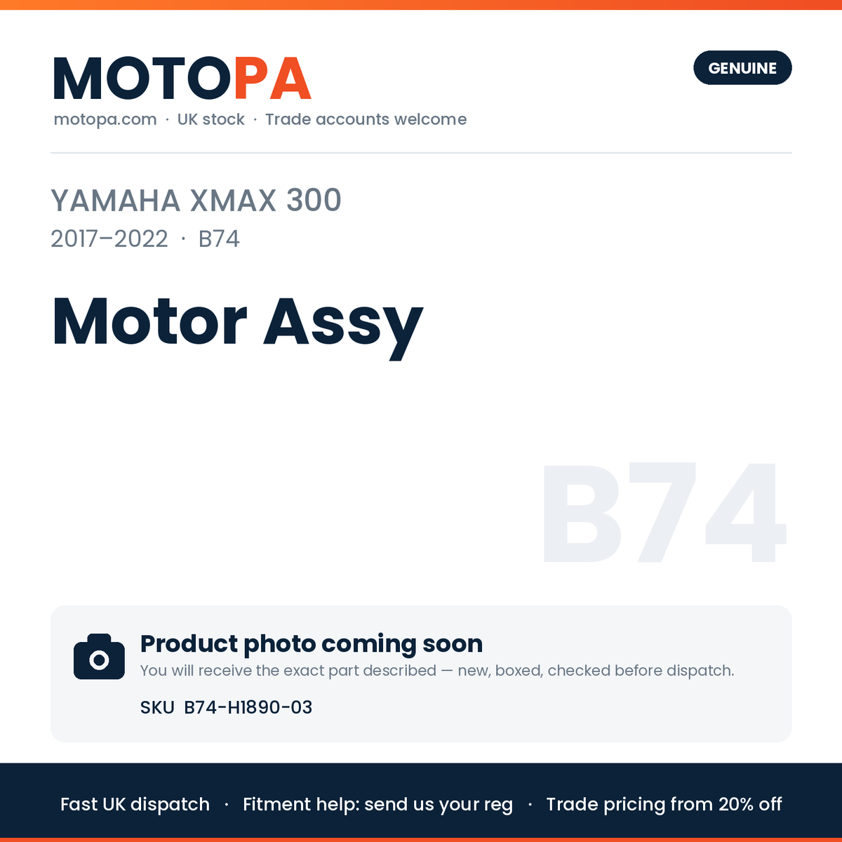 Genuine Yamaha XMAX 300 2017-2022 Motor Assy B74-H1890-03 | SKU B74-H1890-03 | photo coming soon