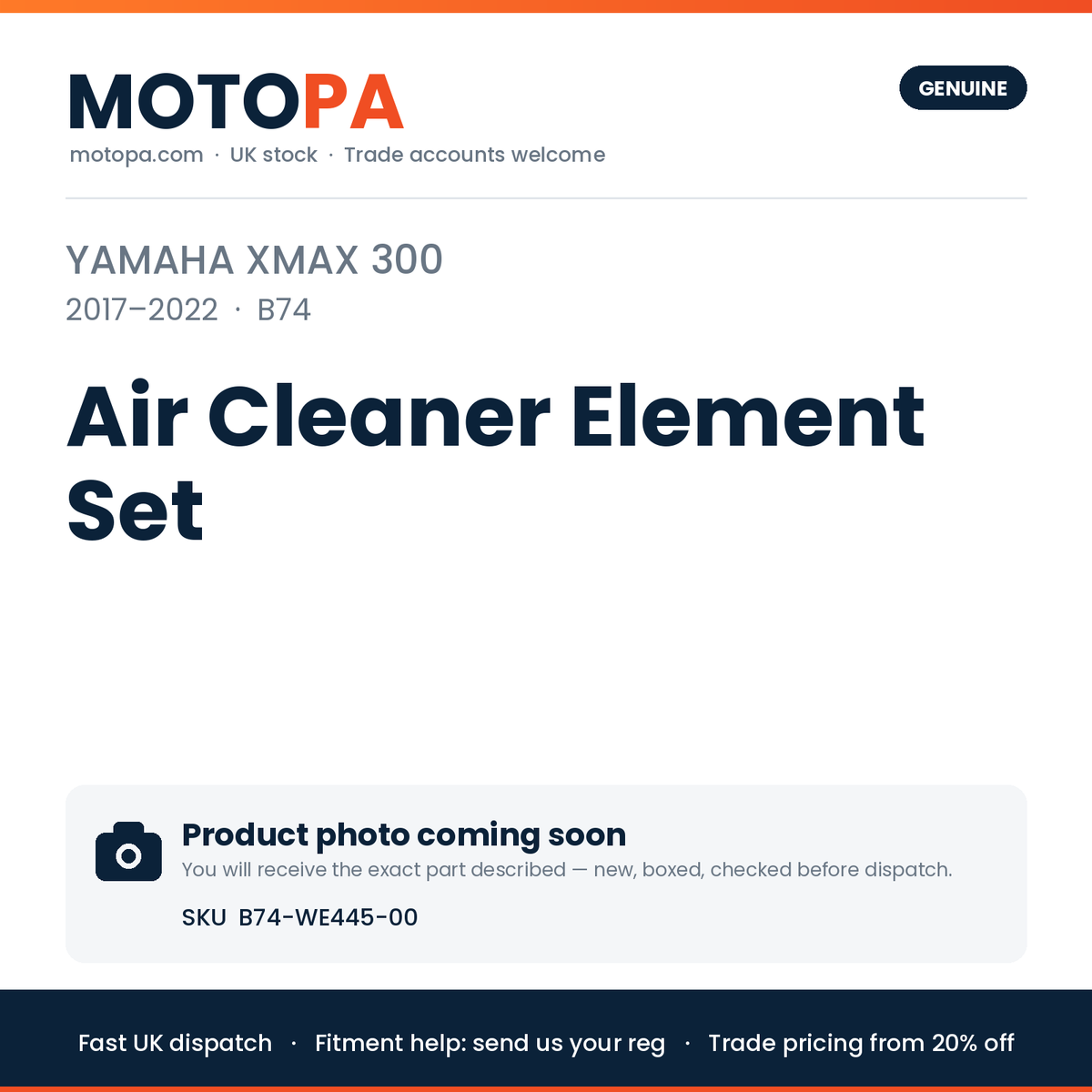 Genuine Yamaha XMAX 300 2017-2022 Air Cleaner Element Set B74-WE445-00 | SKU B74-WE445-00 | photo coming soon