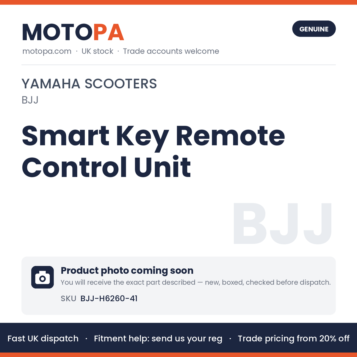 Genuine Yamaha Smart Key Remote Control Unit BJJ-H6260-41 | SKU BJJ-H6260-41 | photo coming soon