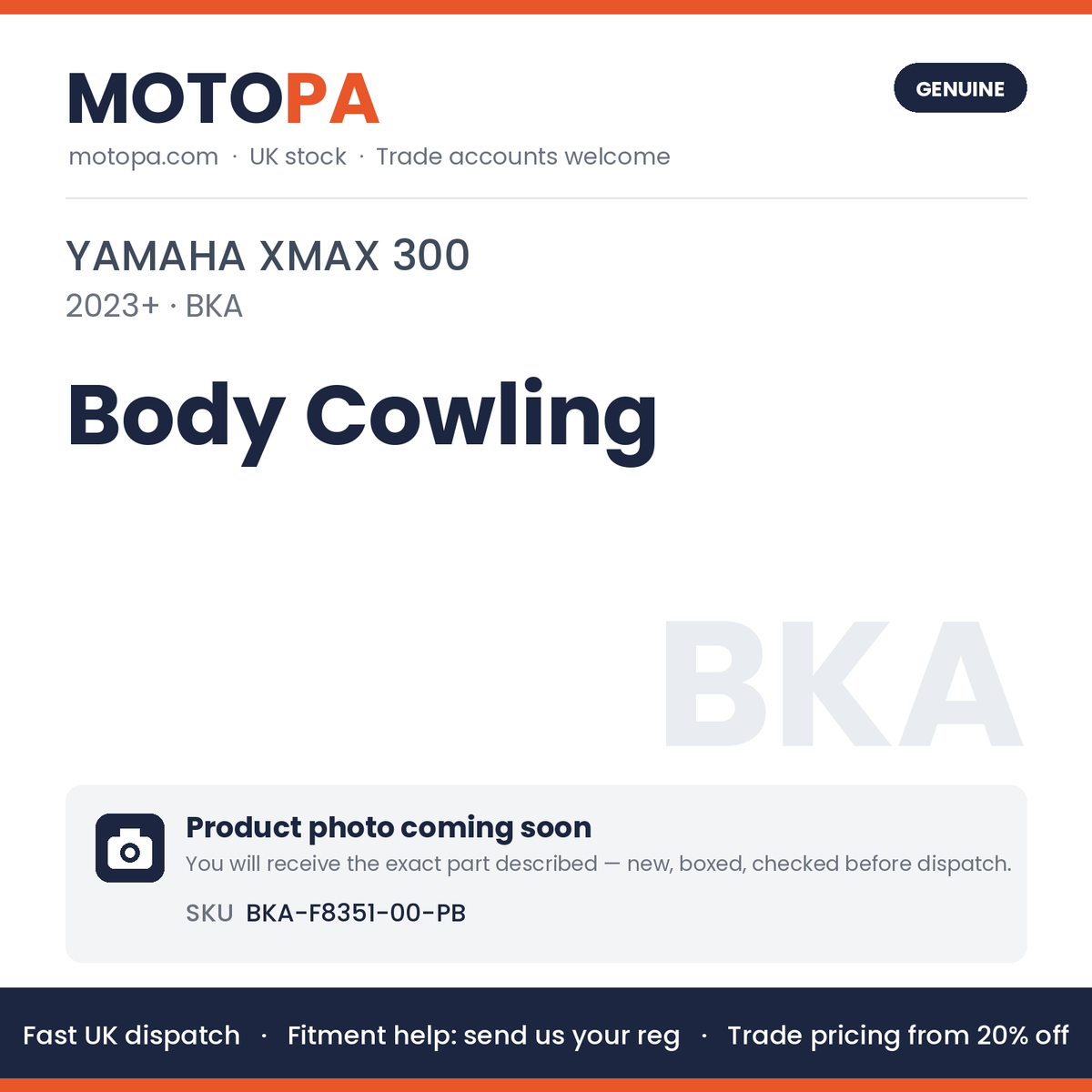 Genuine Yamaha XMAX 300 2023+ Body Cowling BKA-F8351-00-PB | SKU BKA-F8351-00-PB | photo coming soon