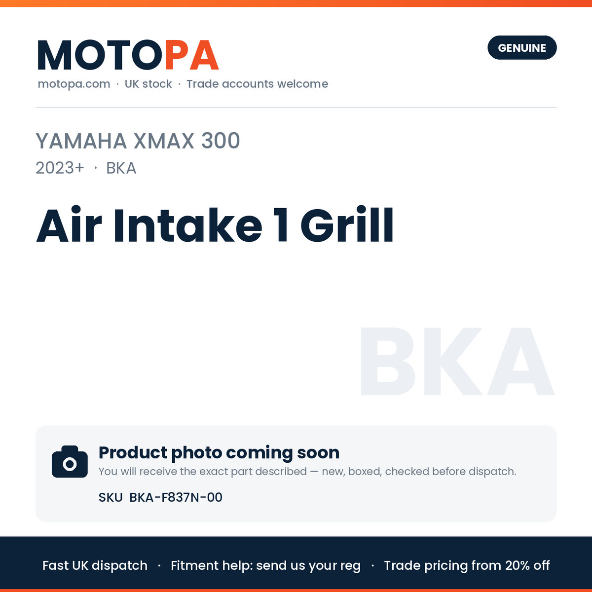 Genuine Yamaha XMAX 300 2023+ Air Intake 1 Grill BKA-F837N-00 | SKU BKA-F837N-00 | photo coming soon
