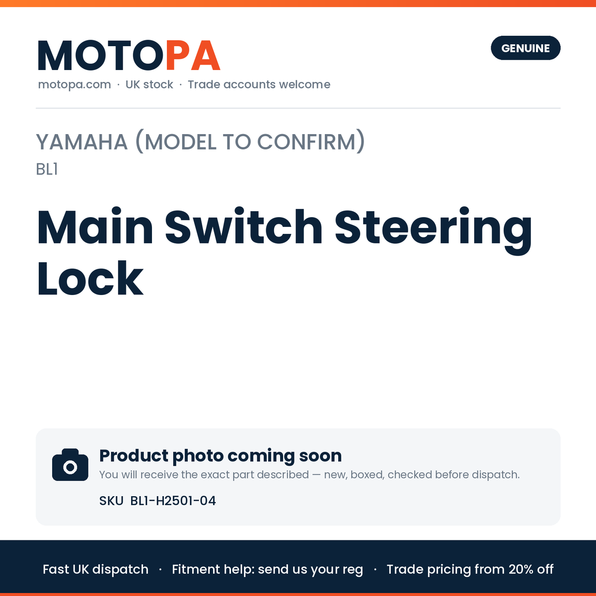 Genuine Yamaha Yamaha (model to confirm) Main Switch Steering Lock BL1-H2501-04 | SKU BL1-H2501-04 | photo coming soon