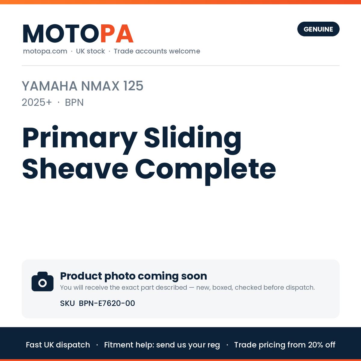 Genuine Yamaha NMAX 125 2025+ Primary Sliding Sheave Complete BPN-E7620-00 | SKU BPN-E7620-00 | photo coming soon